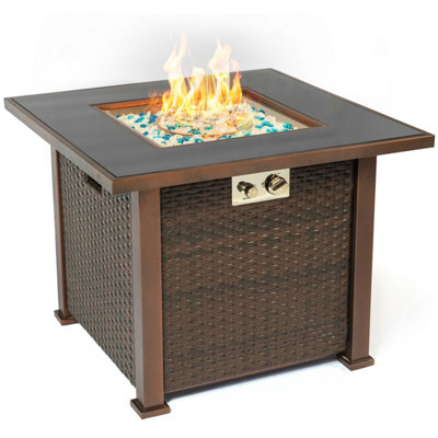 Centurion Supports OSTARA Stylish Wicker Garden and Patio Glass Tabletop Fire Pit