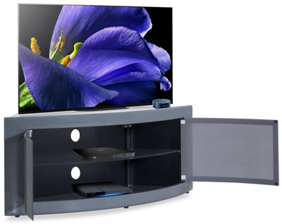 Centurion Supports PANGEA Grey Curved Tru-Corner Beam-Thru Doors up to 50" TV Cabinet