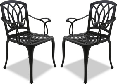 Centurion Supports Positano 2-Large Garden and Patio Bistro Chairs with Armrests in Cast Aluminium Black