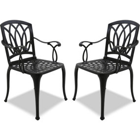 Centurion Supports Positano 2-Large Garden and Patio Bistro Chairs with Armrests in Cast Aluminium Black