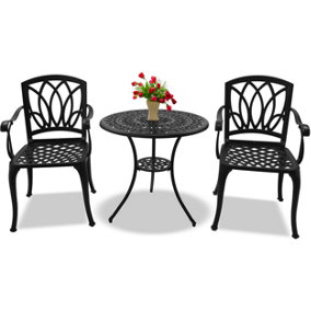 Centurion Supports POSITANO Garden and Patio Table and 2 Chairs Cast Aluminium Bistro Set - Black