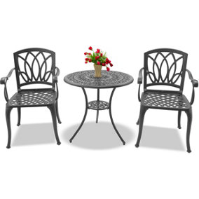 Centurion Supports POSITANO Garden and Patio Table and 2 Chairs Cast Aluminium Bistro Set - Grey