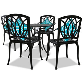 Centurion Supports POSITANO Luxurious Garden and Patio Table and 4 Large Chairs with Armrests Cast Aluminium Bistro Set - Black