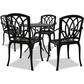 Centurion Supports POSITANO Luxurious Garden and Patio Table and 4 Large Chairs with Armrests Cast Aluminium Bistro Set - Black