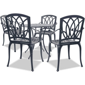 Centurion Supports POSITANO Luxurious Garden and Patio Table and 4 Large Chairs with Armrests Cast Aluminium Bistro Set - Grey