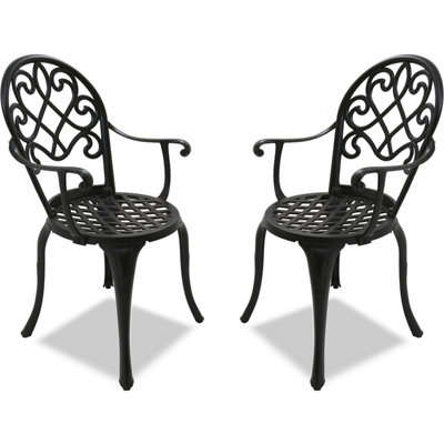 Centurion Supports Prego 2-Large Garden and Patio Bistro Chairs with Armrests in Cast Aluminium Black