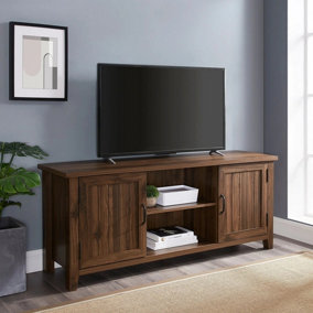 Centurion Supports RANCH Walnut Dual Compartment Storage 6-Shelf up to 65inch Flat Screen TV Cabinet
