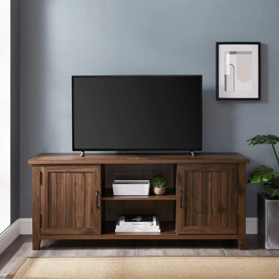 Centurion Supports RANCH Walnut Dual Compartment Storage 6-Shelf up to 65inch Flat Screen TV Cabinet