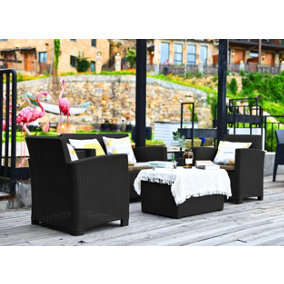 Centurion Supports SANTANA 4 Piece PE Rattan 4-Seater with Cushions Garden Furniture and Coffee Table Set