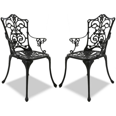 Centurion Supports Tabreez 2-Large Garden and Patio Bistro Chairs with Armrests in Cast Aluminium Black