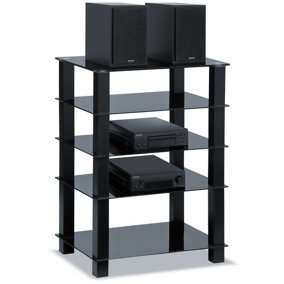 Centurion Supports TRINITY Black 5 Shelf with Black Legs Flat Screen TV Rack Glass Stand