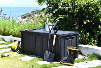 Massive Capacity Outdoor Garden Storage Box Plastic Shed Weatherproof Sit On With Wood Effect Chest 680L