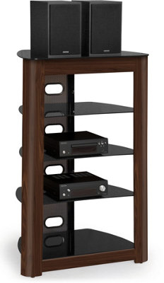 Centurion Supports Zinnia 5-Shelf Black with Walnut Fascia Flat Screen TV, Hi-Fi, AV Rack Glass Stand