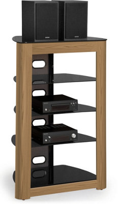 Centurion Supports Zinnia Black with Oak Fascia 5-Shelf Flat Screen TV, Hi-Fi, AV Rack, Media Stand, Entertainment Unit