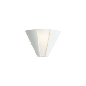 Ceramic 1 Light Indoor Wall Uplighter - 100W Unglazed, Acid White Glass, E27