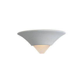 Ceramic 1 Light Indoor Wall Uplighter - 100W Unglazed, Acid White Glass, E27