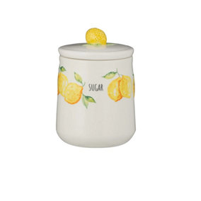 Ceramic Amalfi Stoneware Kitchen Sugar Storage Canister Jar Lid Durable Lemon 3D Design Handle Bright Yellow Water Colour Style