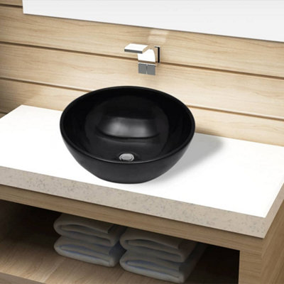 Ceramic Bathroom Sink Basin Black Round | DIY at B&Q
