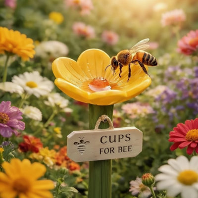 Ceramic Bee Watering Station Flower-Shaped Garden Bee Cups for Safe ...