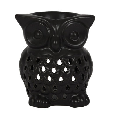 Ceramic Black Owl Oil Burner H11 x W9 cm