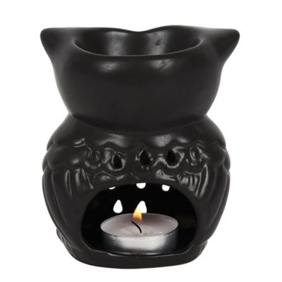 Ceramic Black Owl Oil Burner H11 x W9 cm