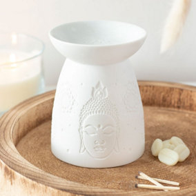 Ceramic Buddha Face Oil Burner - White