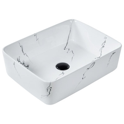 Ceramic Countertop Basin Marble Effect 490 x 380 mm White HOPI