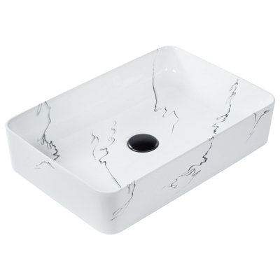 Ceramic Countertop Basin Marble Effect 510 x 340 mm White HOPI