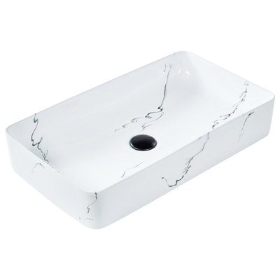 Ceramic Countertop Basin Marble Effect 610 x 350 mm White HOPI