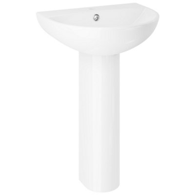 Ceramic D Shape Full Pedestal and 550mm Basin - 1 Tap Hole