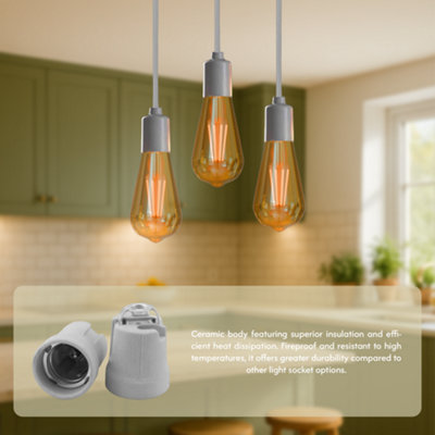 Ceramic E27 Porcelain Bulb Holder Heat Resistant Socket for Pendant ...