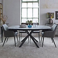 Ceramic extending dining table with twist motion to extend Rocca Faux Concrete Motion Dining Table