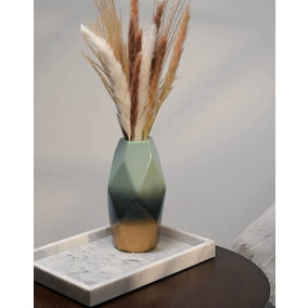 Ceramic Flower Vase Modern Green Gold Geometric Vase