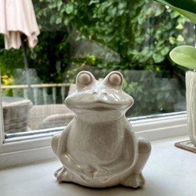 Ceramic Frog Toad Ornament Garden Pond Novelty Home Decor Gift White