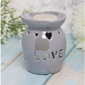Ceramic Grey Cut Out Love Oil and Wax Burner - Gift Idea