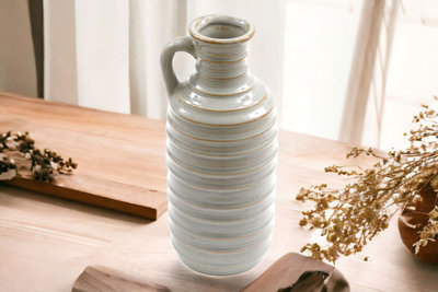 Ceramic Grey Ribbed Vase With