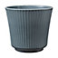Ceramic Grooved Plant Pot. Blue/Grey  Shade, Shiny Finish. Suitable For Indoor Use. No Drainage Holes. H13 x W14 cm