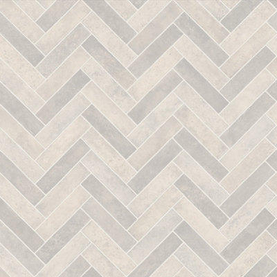 Ceramic Herringbone Tile Vinyl by Remland (Grey Tile, 4m x 4m)