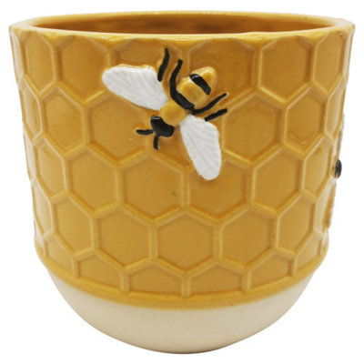 Ceramic Honeybee Large Yellow Pot Planter - Garden Flower Decoration