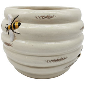 Ceramic Honeybee White Pot Planter - Bee Garden Decoration