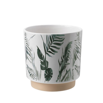 Ceramic Indoor Palm Leaf Design Plant Pot (H16 x W16.3cm)