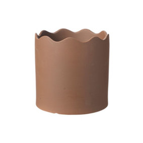 Ceramic Indoor Plant Pot, Wave Rim - Brick Colour H17.5 cm