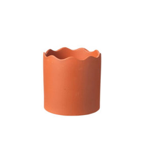 Ceramic Indoor Plant Pot, Wave Rim. Earth Clay Colour. H13.5 cm