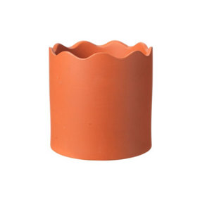 Ceramic Indoor Plant Pot, Wave Rim. Earth Clay Colour. H17.5 cm