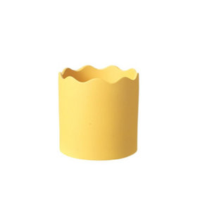 Ceramic Indoor Plant Pot, Wave Rim - Honeycomb Yellow. H13.5 cm