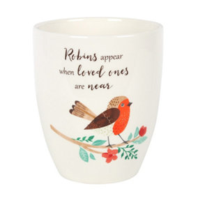 Ceramic Indoor Plant Pot with a Robin Design and Text. Lovely Gift Idea. (Dia)11 cm