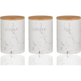 Ceramic Marble Effect Tea Coffee Sugar Canister Set