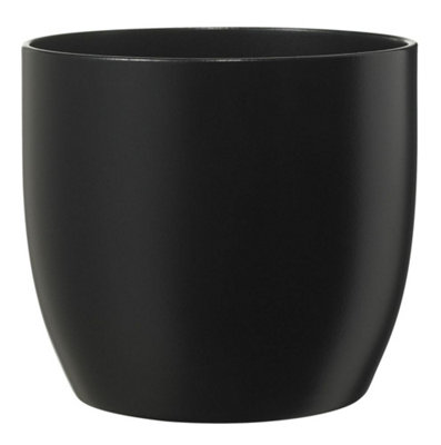 Ceramic Matt Black Indoor Plant Pot. No Drainage Holes. H13 x W14 cm