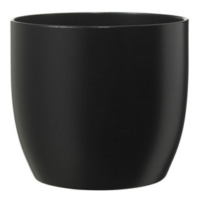 Ceramic Matt Black Indoor Plant Pot. No Drainage Holes. H18 x W19 cm