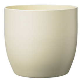 Ceramic Matt Cream Indoor Plant Pot. No Drainage Holes. H10 x W12 cm